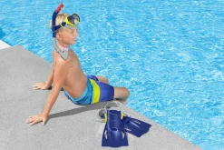 Bestway Crusader Dark Blue Unisex Youth Snorkel Set With Fins, Ages 7+ Shop