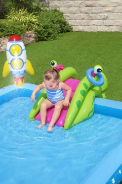 Bestway H2Ogo! Little Astronaut Square Inflatable Kiddie Pool Play Center With Slide Outlet